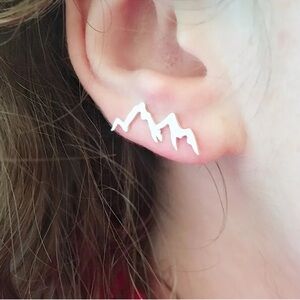 Mountain Climber Minimalist Nature Outdoors 14k gold plated Silver Earrings